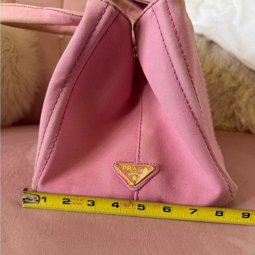 💯Authentic PRADA CANAPA Pink Canvas Logo Tote - Picture 3 of 14